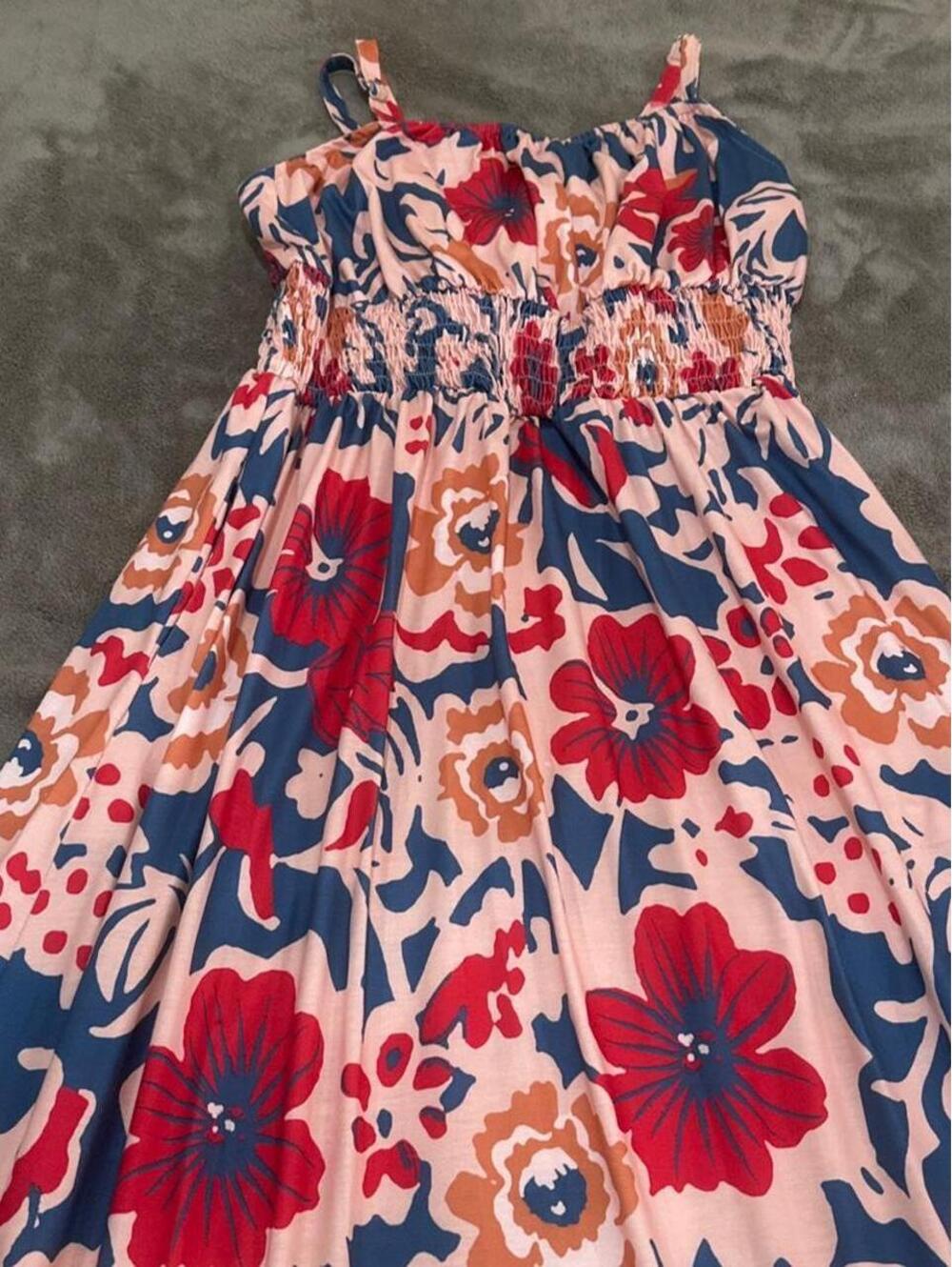 Grace Karin red, blue, and beige floral dress in a M